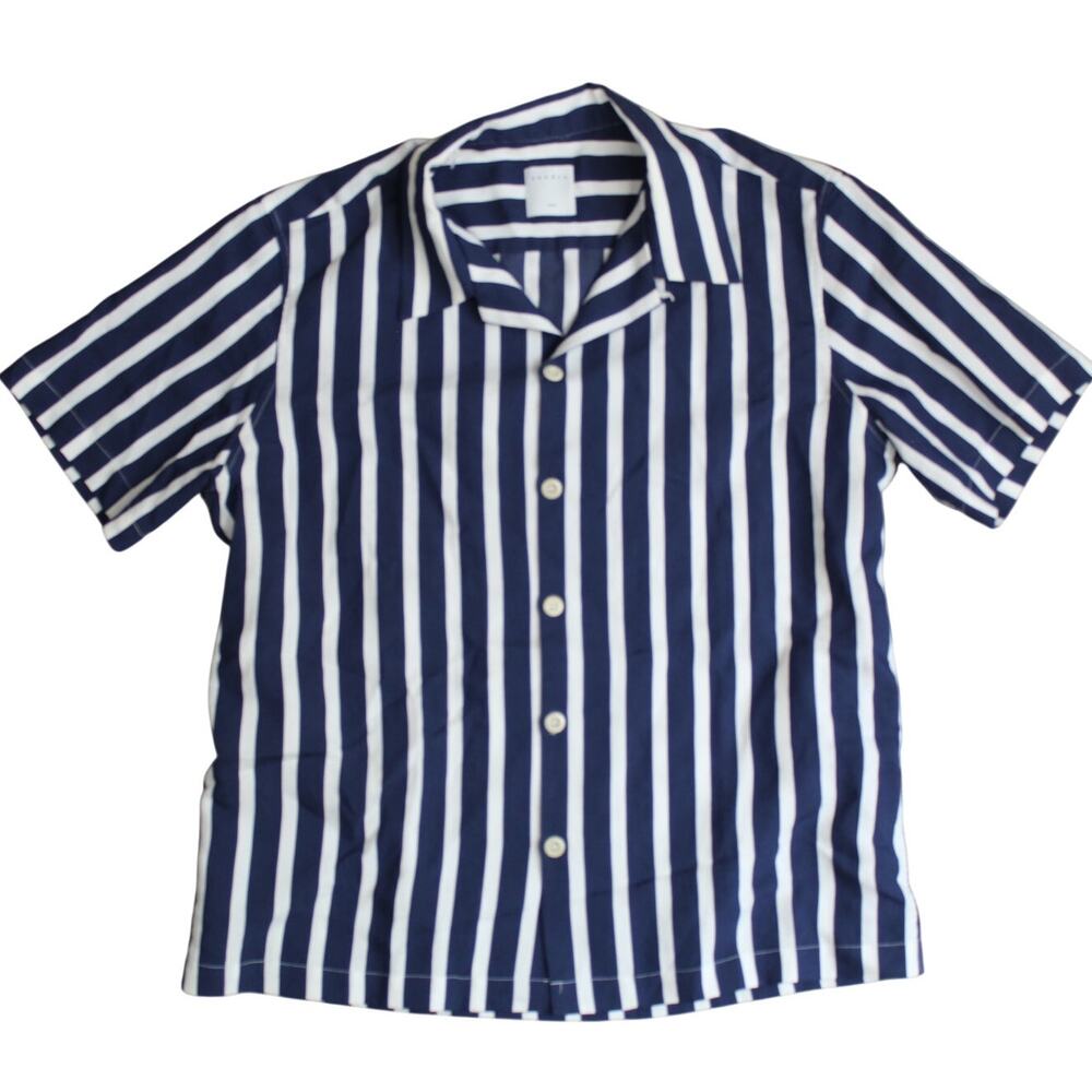 Sandro Paris Camp Shirt Mens XL Blue White Striped Resort Vacation Coastal